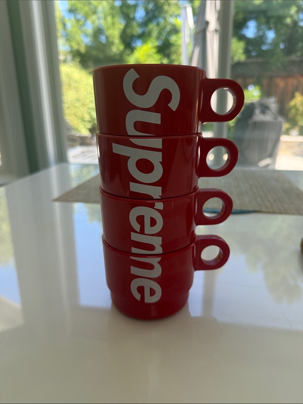 Supreme Red Stackable Coffee Cups with White Logo